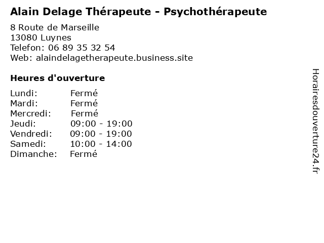 Alain Delage Thérapeute - Psychothérapeute à Luynes: adresse et heures d'ouverture