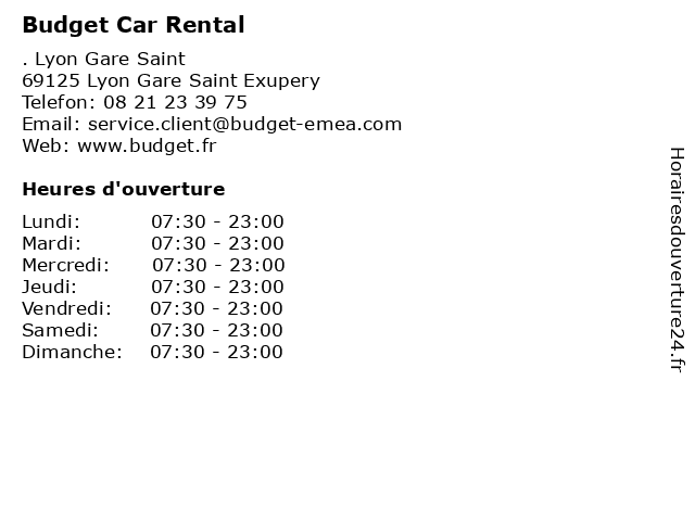 Budget Car Rental à Lyon Gare Saint Exupery: adresse et heures d'ouverture