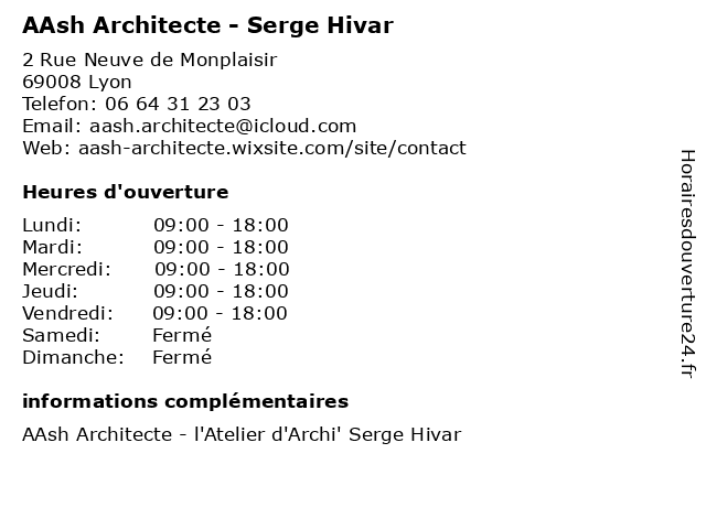 AAsh Architecte - Serge Hivar à Lyon: adresse et heures d'ouverture
