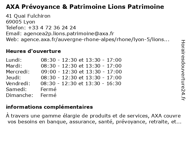 AXA Prévoyance & Patrimoine - Lions Patrimoine à Lyon: adresse et heures d'ouverture