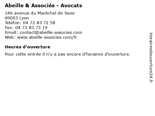 Abeille & Associés - Avocats à Lyon: adresse et heures d'ouverture