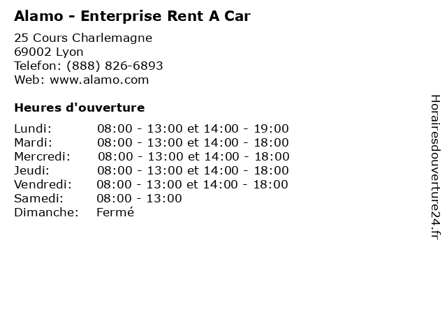 Alamo - Enterprise Rent A Car à Lyon: adresse et heures d'ouverture