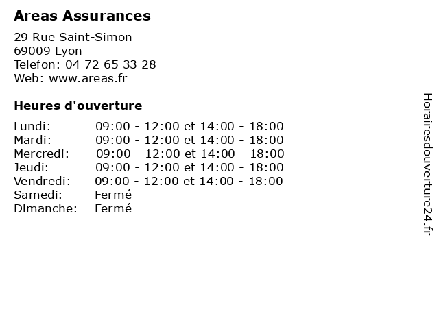 Areas Assurances à Lyon: adresse et heures d'ouverture