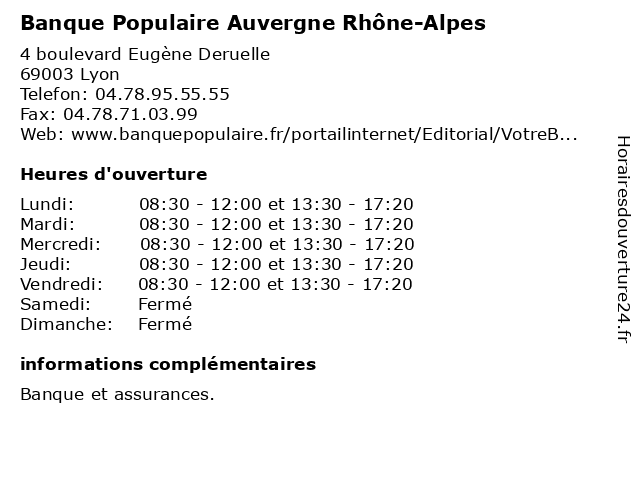 Banque Populaire Auvergne Rhône-Alpes à Lyon: adresse et heures d'ouverture
