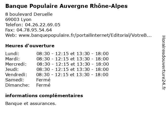 Banque Populaire Auvergne Rhône-Alpes à Lyon: adresse et heures d'ouverture
