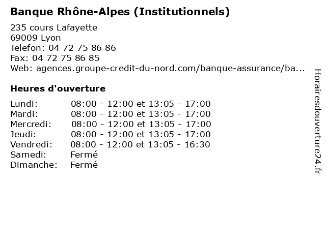 Banque Rhône-Alpes (Institutionnels) à Lyon: adresse et heures d'ouverture