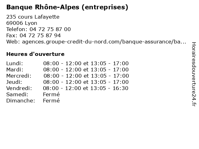 Banque Rhône-Alpes (entreprises) à Lyon: adresse et heures d'ouverture