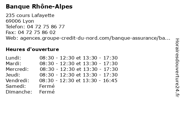 Banque Rhône-Alpes à Lyon: adresse et heures d'ouverture