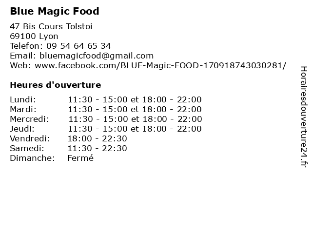 Blue Magic Food à Lyon: adresse et heures d'ouverture