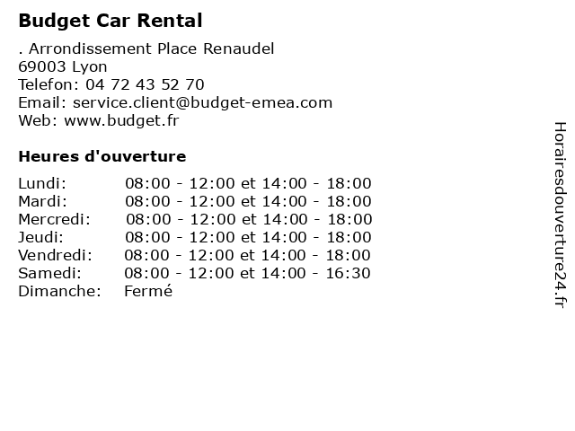 Budget Car Rental à Lyon: adresse et heures d'ouverture