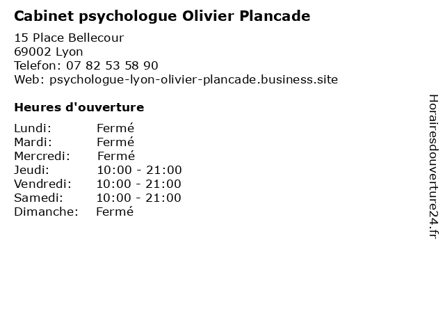 Cabinet psychologue Olivier Plancade à Lyon: adresse et heures d'ouverture