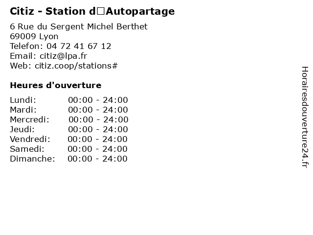 Citiz - Station d’Autopartage à Lyon: adresse et heures d'ouverture