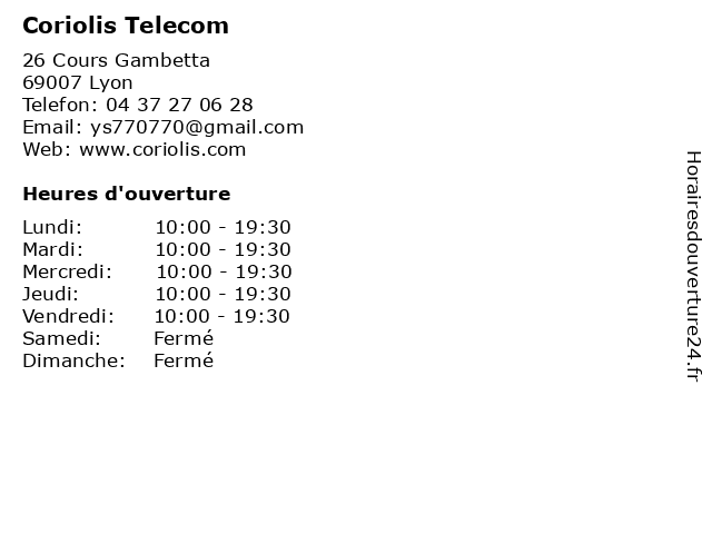 Coriolis Telecom à Lyon: adresse et heures d'ouverture