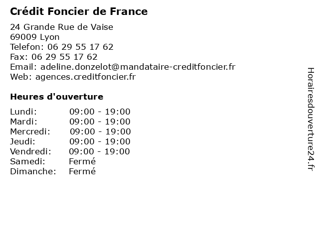 Crédit Foncier de France à Lyon: adresse et heures d'ouverture