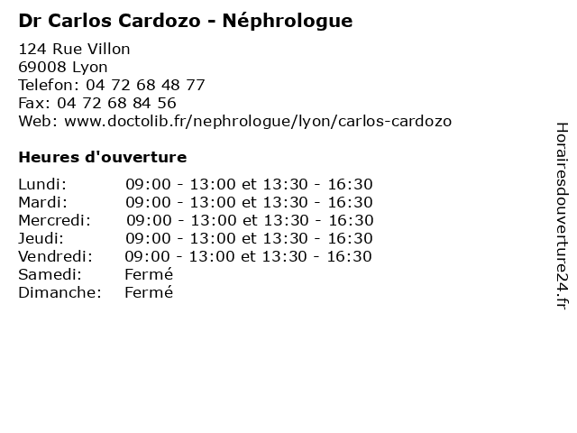 Dr Carlos Cardozo - Néphrologue à Lyon: adresse et heures d'ouverture