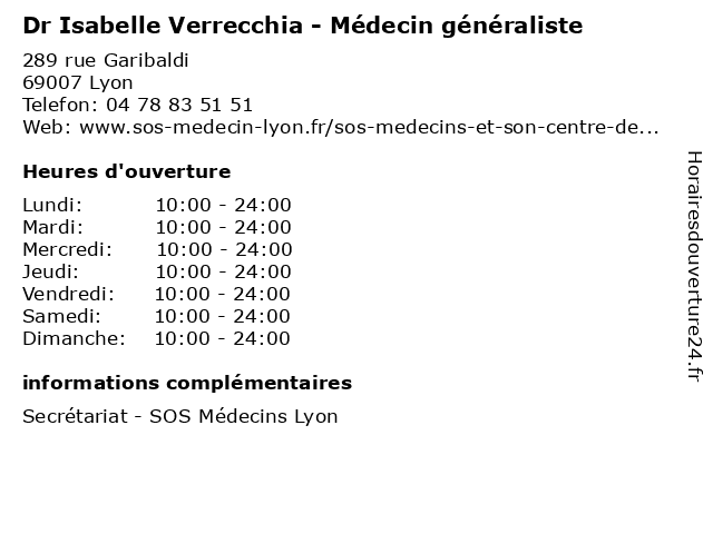 Dr Isabelle Verrecchia - Médecin généraliste à Lyon: adresse et heures d'ouverture