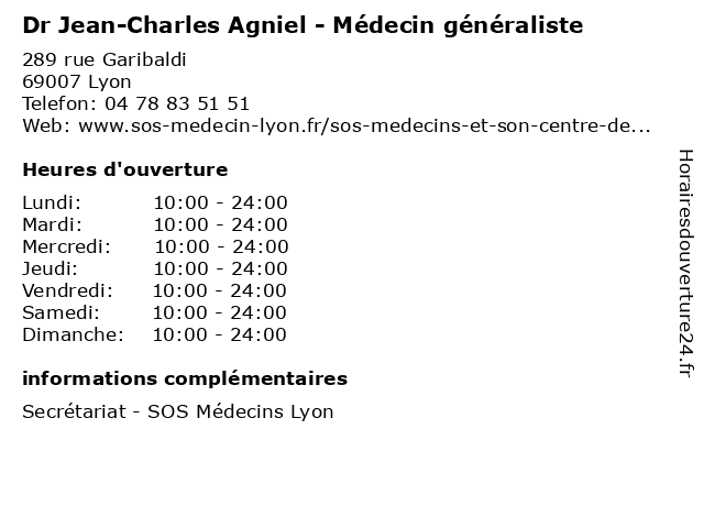 Dr Jean-Charles Agniel - Médecin généraliste à Lyon: adresse et heures d'ouverture