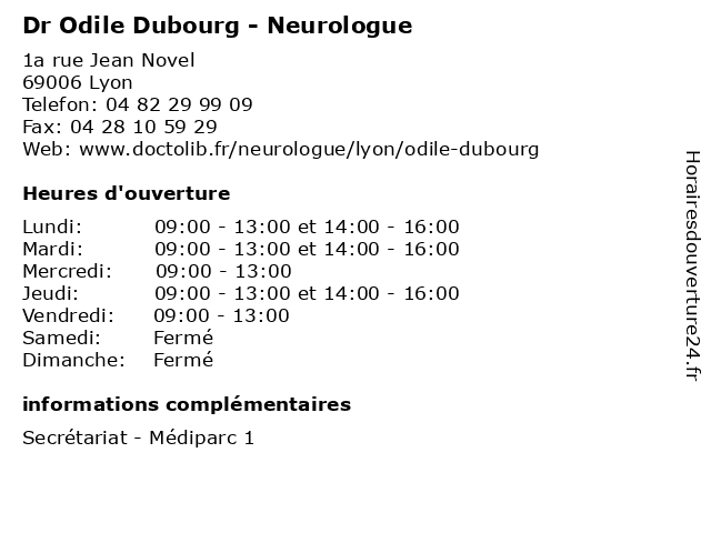 Dr Odile Dubourg - Neurologue à Lyon: adresse et heures d'ouverture