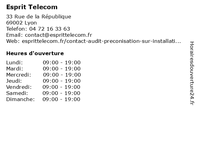 Esprit Telecom à Lyon: adresse et heures d'ouverture