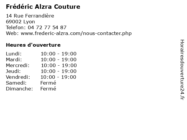 Frédéric Alzra Couture à Lyon: adresse et heures d'ouverture