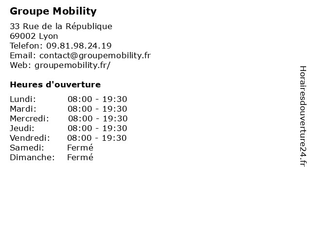 Groupe Mobility à Lyon: adresse et heures d'ouverture