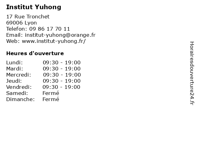 Institut Yuhong à Lyon: adresse et heures d'ouverture