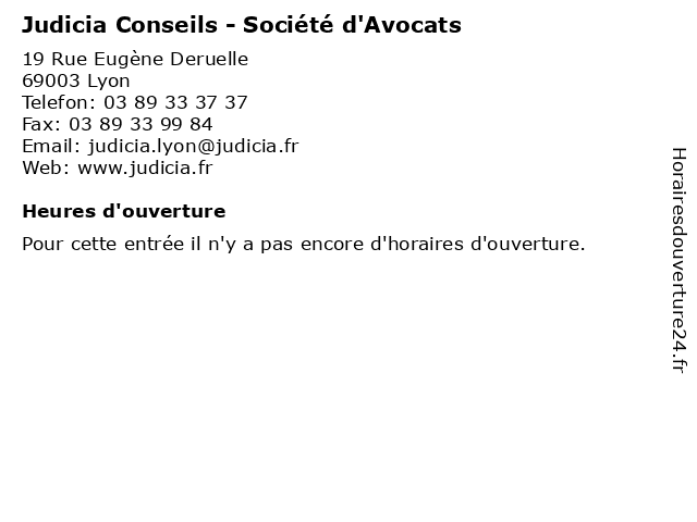Judicia Conseils - Société d'Avocats à Lyon: adresse et heures d'ouverture