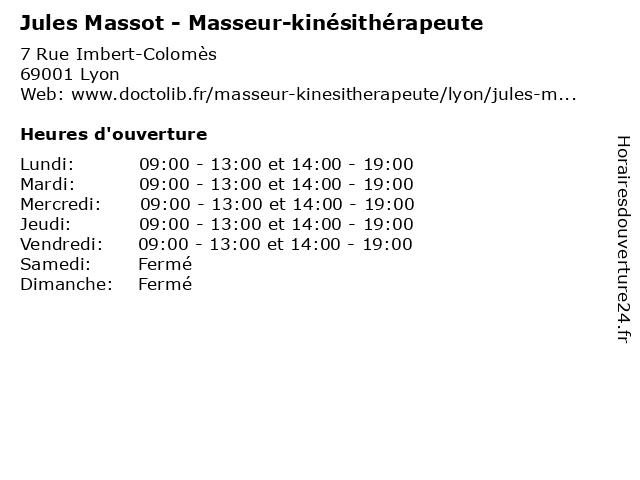 Jules Massot - Masseur-kinésithérapeute à Lyon: adresse et heures d'ouverture