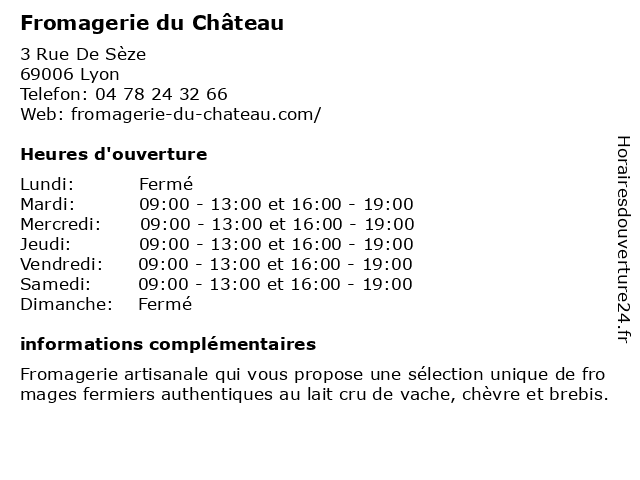 La Fromagerie du Château à Lyon: adresse et heures d'ouverture