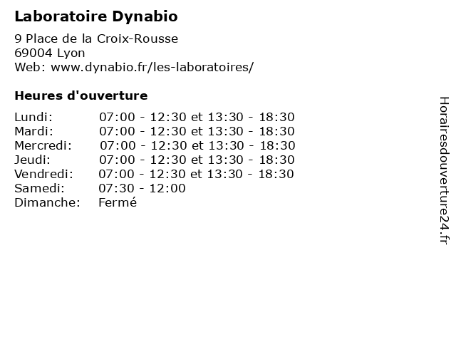 Laboratoire Dynabio à Lyon: adresse et heures d'ouverture