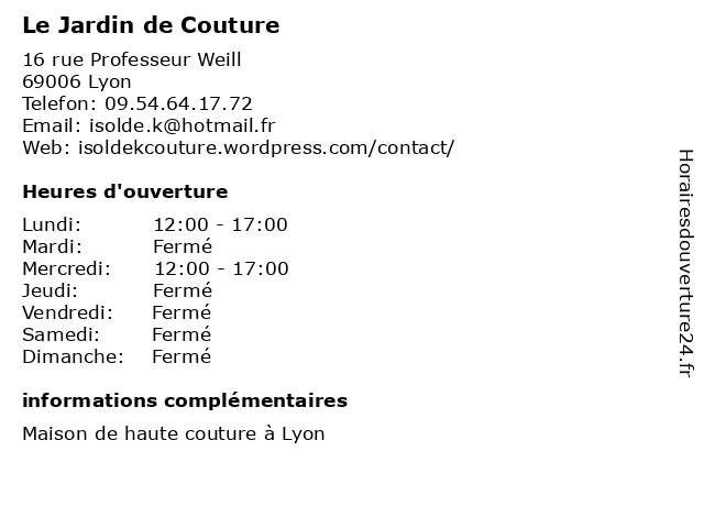 Le Jardin de Couture à Lyon: adresse et heures d'ouverture