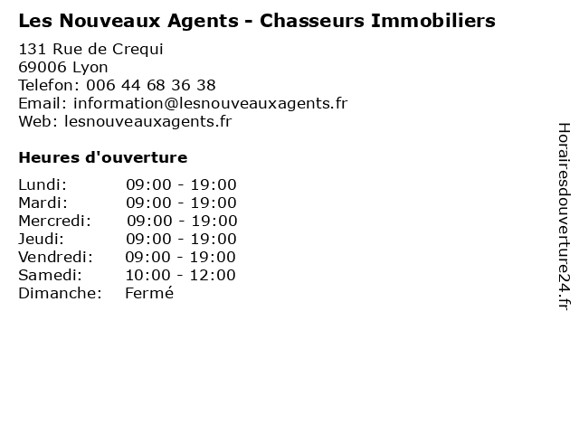 Les Nouveaux Agents - Chasseurs Immobiliers à Lyon: adresse et heures d'ouverture