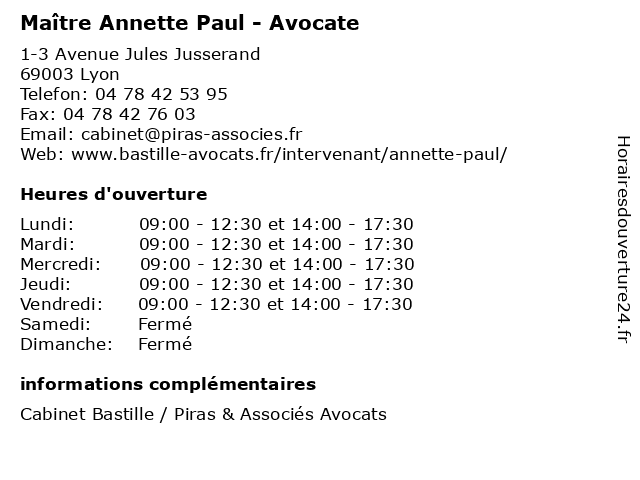 Maître Annette Paul - Avocate à Lyon: adresse et heures d'ouverture