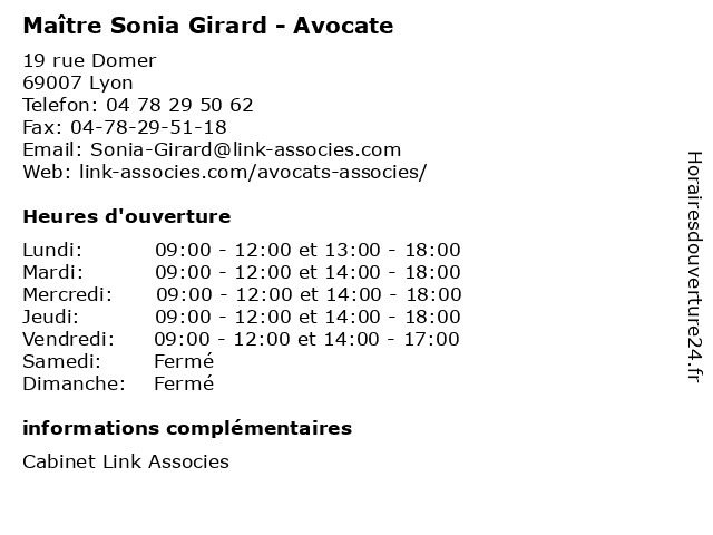 Maître Sonia Girard - Avocate à Lyon: adresse et heures d'ouverture