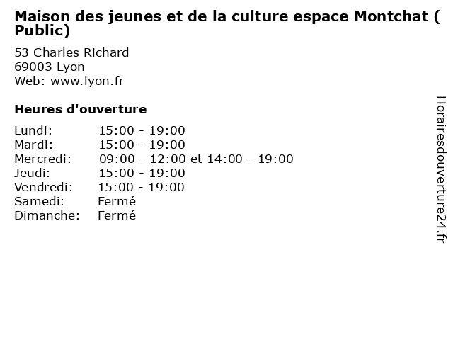 Maison des jeunes et de la culture espace Montchat (Public) à Lyon: adresse et heures d'ouverture