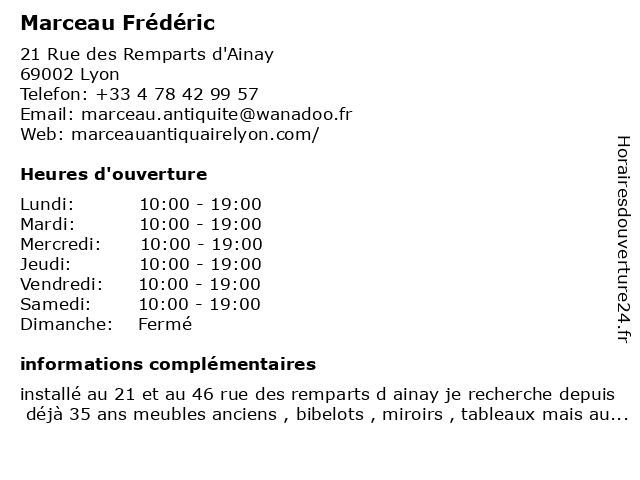 Marceau Frédéric à Lyon: adresse et heures d'ouverture