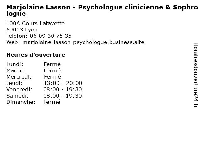Marjolaine Lasson - Psychologue clinicienne & Sophrologue à Lyon: adresse et heures d'ouverture