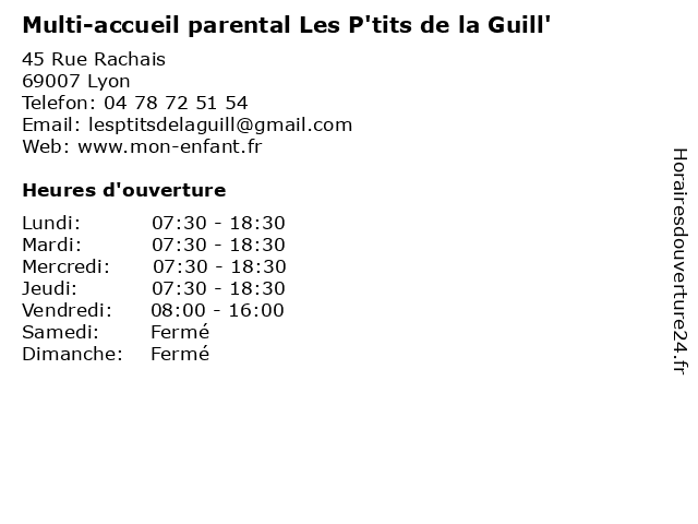 Multi-accueil parental Les P'tits de la Guill' à Lyon: adresse et heures d'ouverture