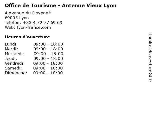 Office de Tourisme - Antenne Vieux Lyon à Lyon: adresse et heures d'ouverture