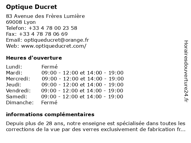 Optique Ducret à Lyon: adresse et heures d'ouverture