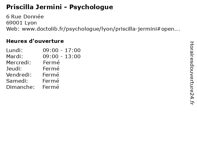 Priscilla Jermini - Psychologue à Lyon: adresse et heures d'ouverture