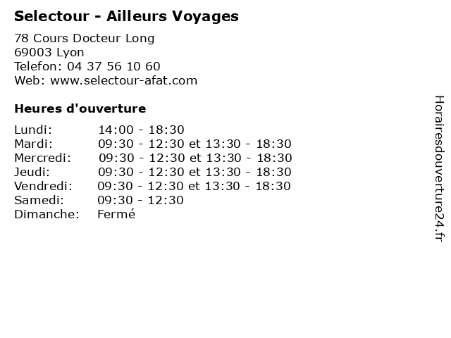 Selectour - Ailleurs Voyages à Lyon: adresse et heures d'ouverture