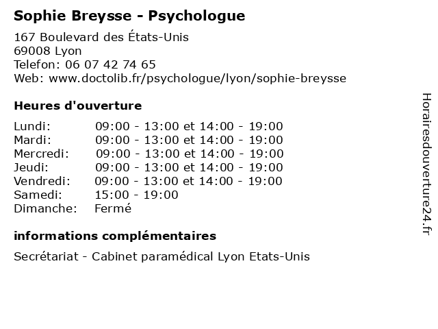 Sophie Breysse - Psychologue à Lyon: adresse et heures d'ouverture