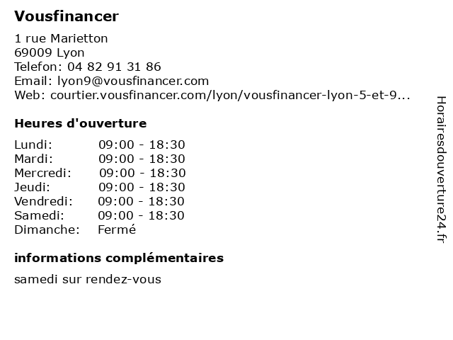 Vousfinancer à Lyon: adresse et heures d'ouverture