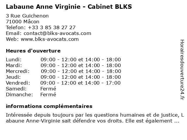 Cabinet BLKS Avocats & associés à Mâcon: adresse et heures d'ouverture