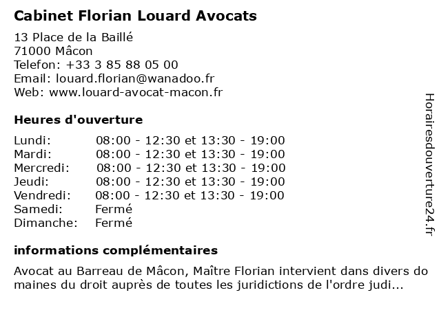 Cabinet Florian Louard Avocats à Mâcon: adresse et heures d'ouverture