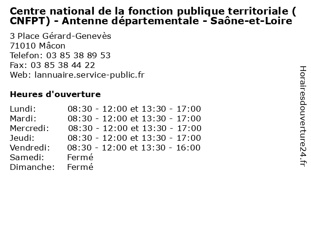Centre national de la fonction publique territoriale (CNFPT) - Antenne départementale - Saône-et-Loire à Mâcon: adresse et heures d'ouverture