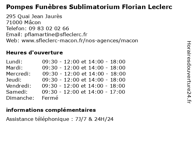 Pompes Funèbres Sublimatorium Florian Leclerc à Mâcon: adresse et heures d'ouverture