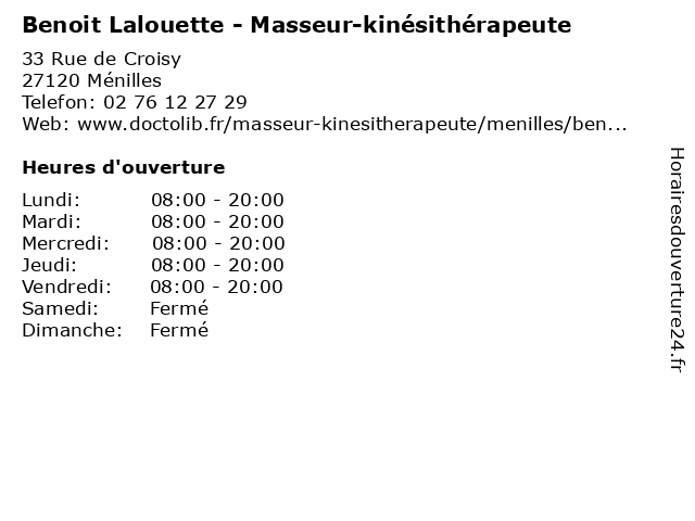 Benoit Lalouette - Masseur-kinésithérapeute à Ménilles: adresse et heures d'ouverture