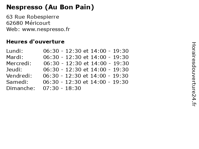 Nespresso (Au Bon Pain) à Méricourt: adresse et heures d'ouverture